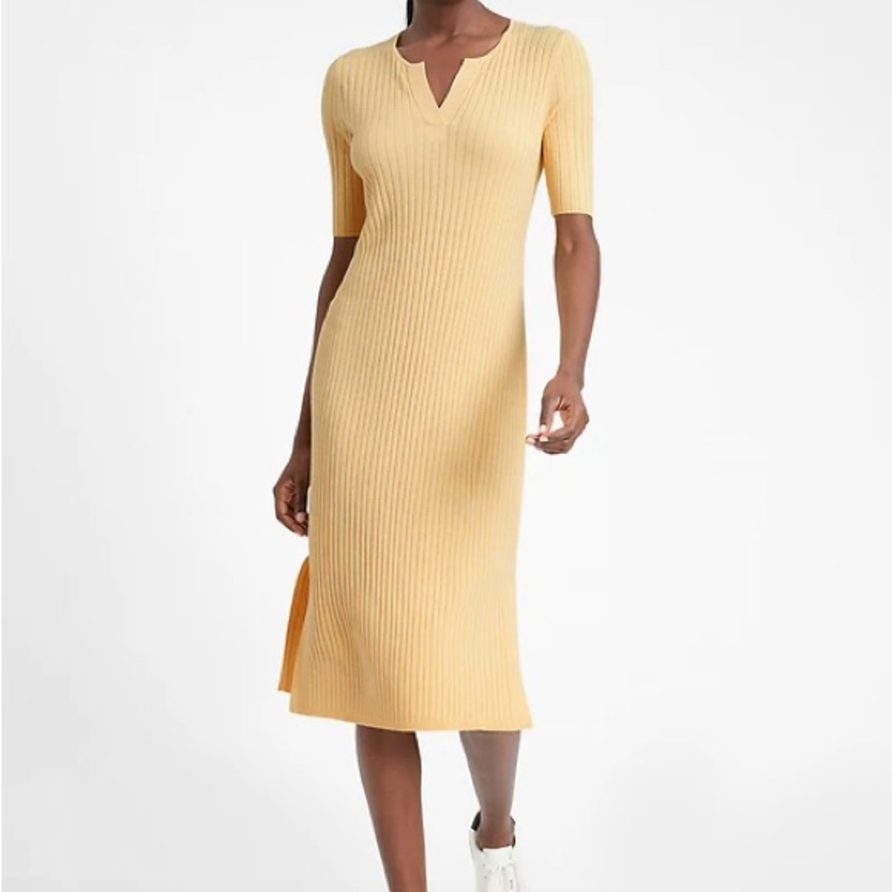 Banana Republic Yellow Ribbed Knit Dress